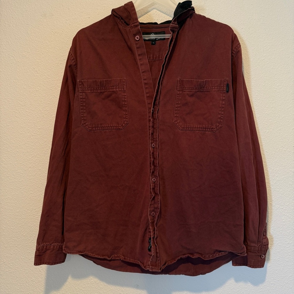 Molokai‎ Surf Co Mens Burgundy Hooded Button Up Shirt Jacket Medium